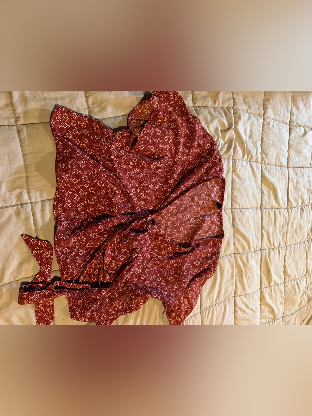 SHEIN Burgundy Floral Wrap Top with Tie